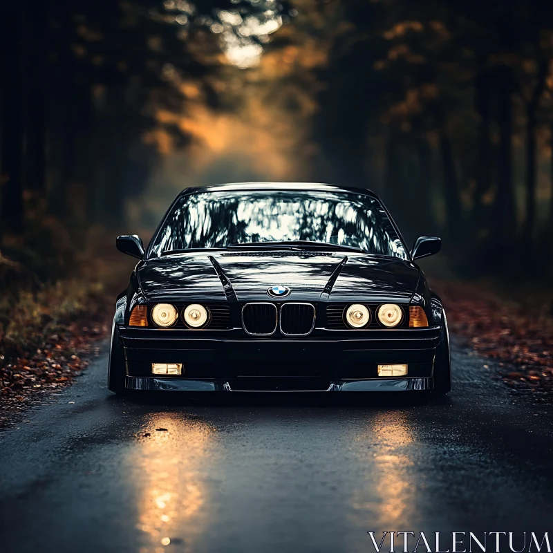 Mystical BMW Drive Through Autumn Forest AI Image