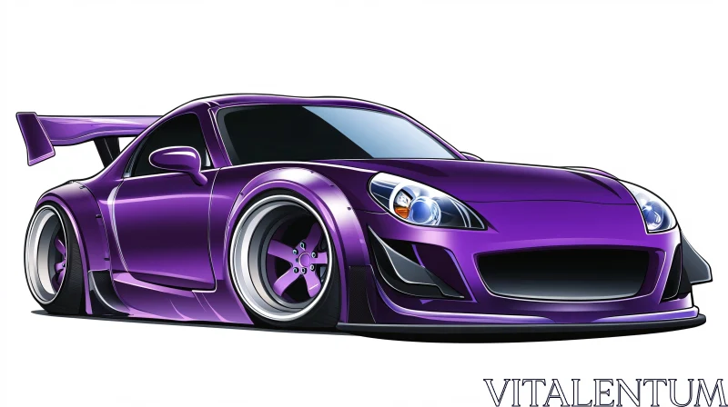 Cartoon Style Purple Car with Spoiler AI Image