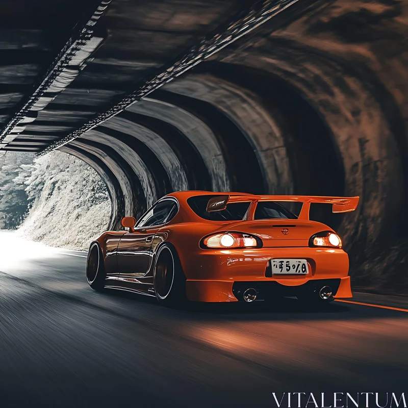 Orange Sports Car in a Tunnel AI Image