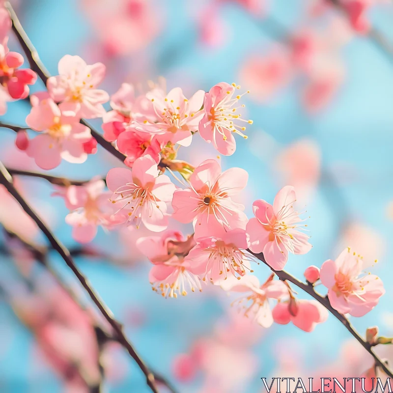 Charming Pink Blossoms on a Clear Day AI Image