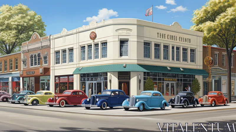Classic American Car and Vintage Building Streetscape AI Image
