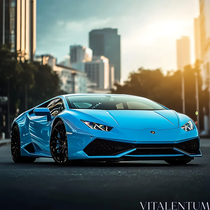 Modern Blue Supercar Downtown AI Image