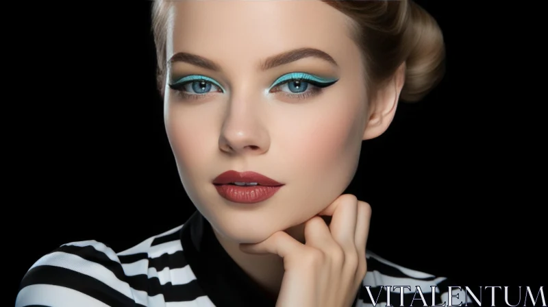 Unique Style: Young Woman with Bold Makeup AI Image