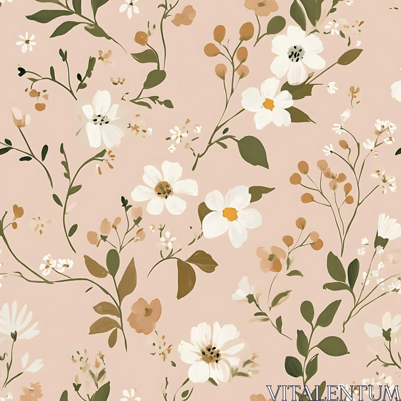 AI ART Delicate White Flower Pattern with Leaves