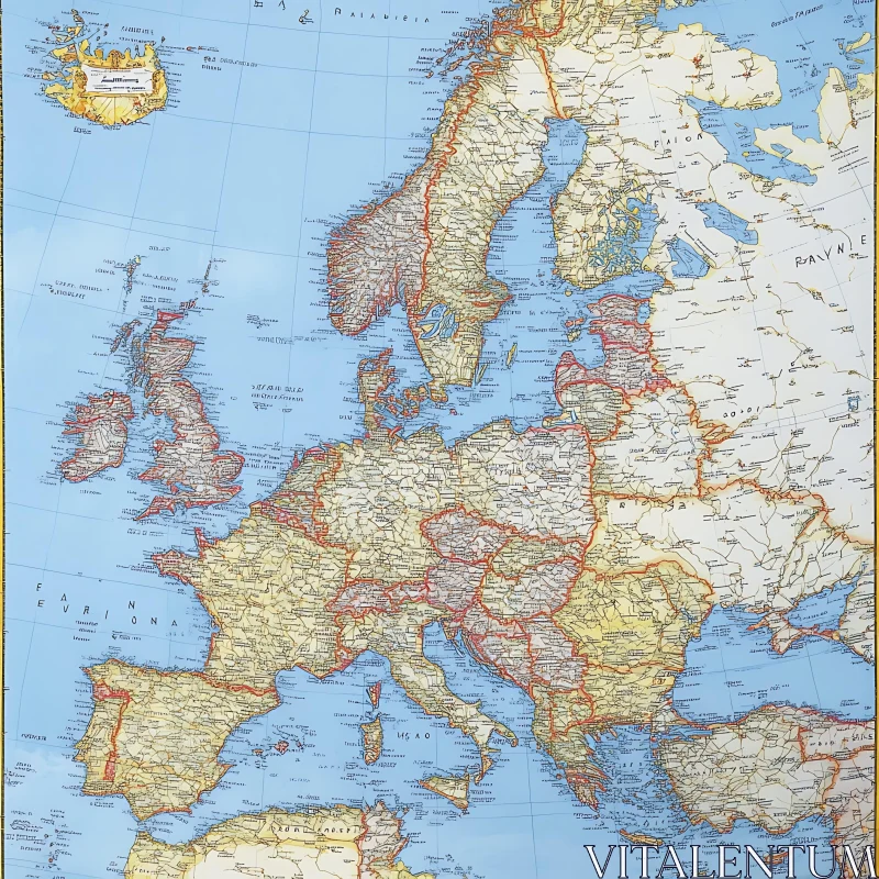 Europe Political Map with Country Boundaries AI Image