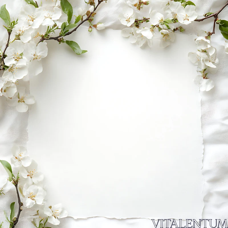 Delicate White Blossoms with Blank Textured Paper AI Image