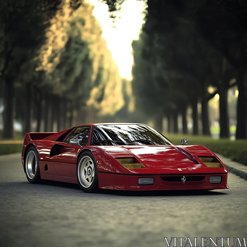 Red Classic Supercar in Nature AI Image