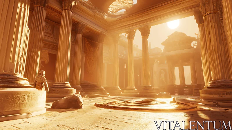 Majestic Ancient Columns in Sunlit Ruins AI Image