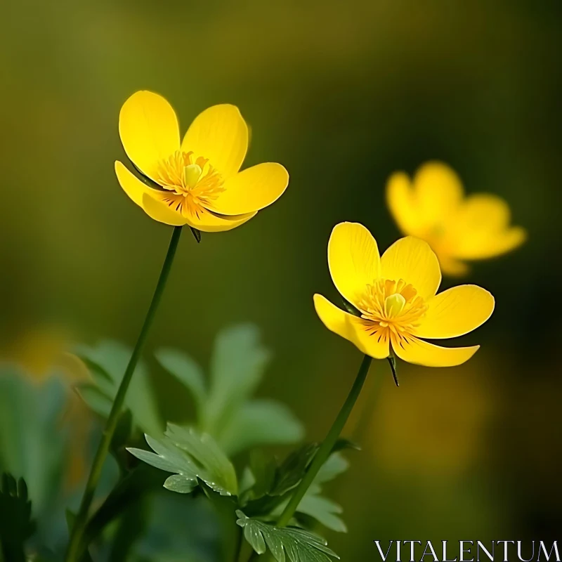 Bright Yellow Blooms Amidst Green Leaves AI Image