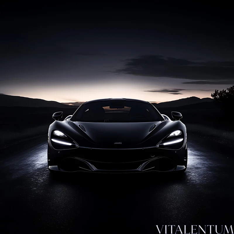 Luxury Car with Headlights at Dusk AI Image