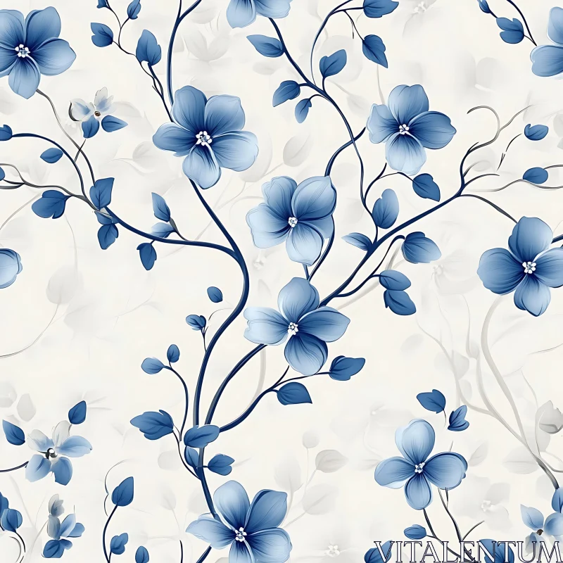 AI ART Refined Blue Flowers and Curving Branches