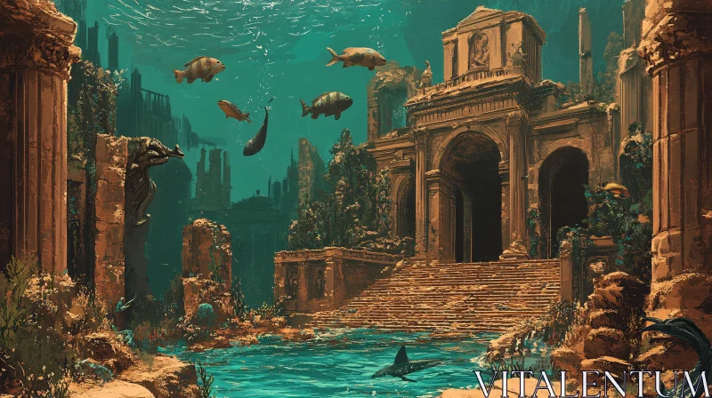 Submerged Ruins of a Grand Temple AI Image