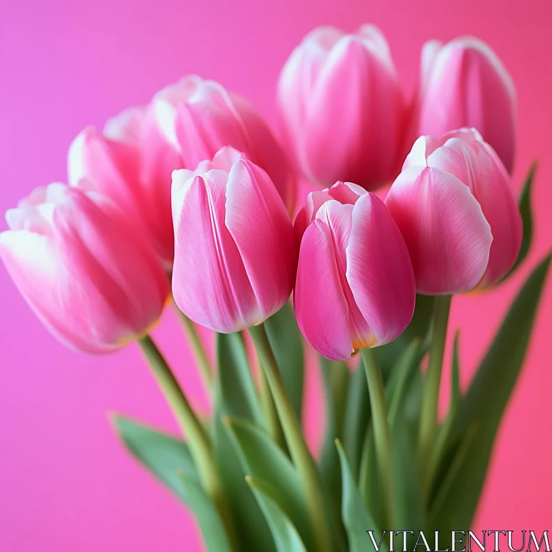 AI ART Elegant Pink Tulips in Full Bloom