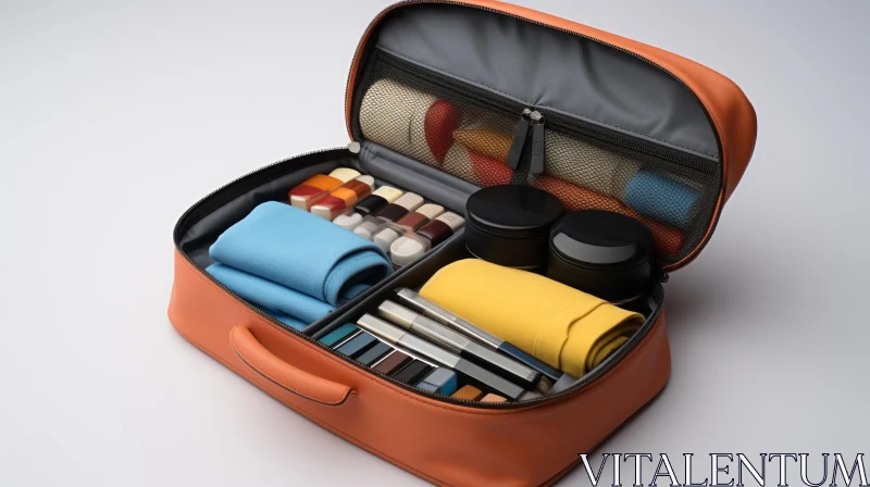 AI ART Orange Suitcase Filled with Toiletries and Accessories - Hyperrealistic Art
