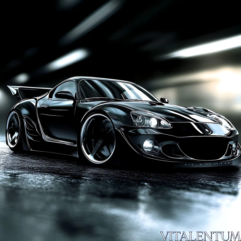 Luxury Black Sports Car in Garage AI Image