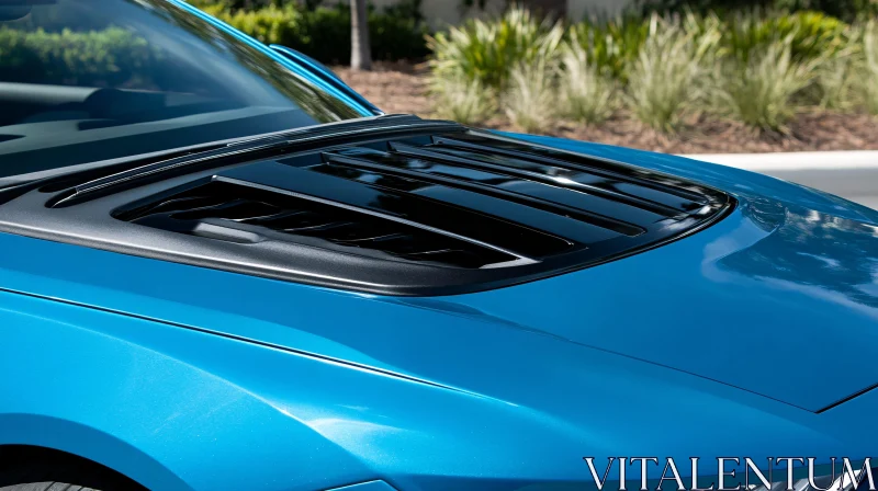 Close-up of Blue Car Hood with Vents AI Image