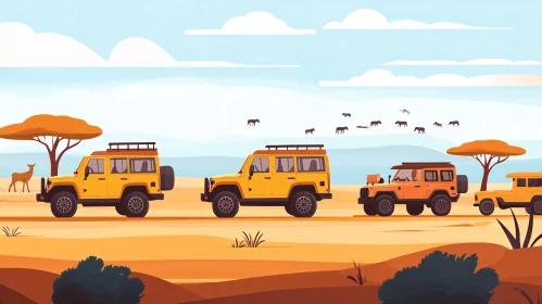 Yellow Jeeps on a Wildlife Safari