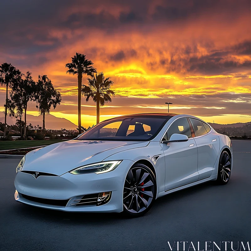 Modern Electric Car at Sunset AI Image