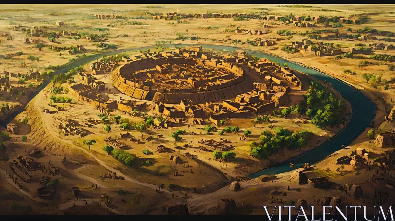 Aerial View of Ancient City in Desert AI Image