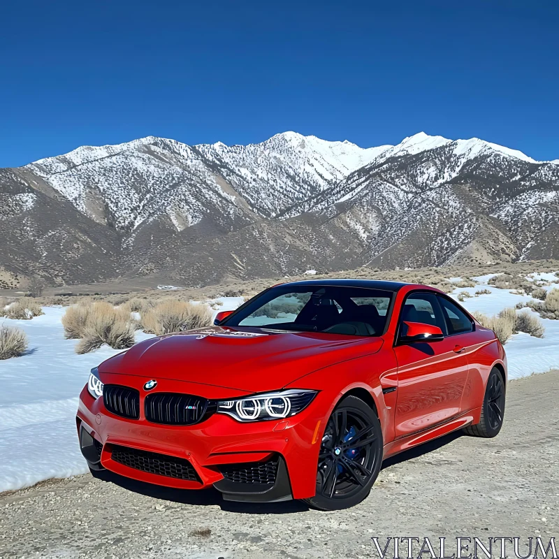 Sporty Red Car in a Natural Setting AI Image