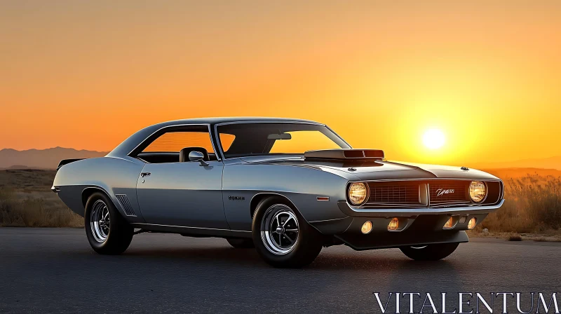 Vintage Muscle Car Against a Sunset AI Image