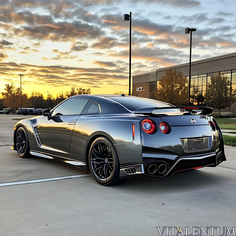 Luxury Sports Car with Glossy Metallic Finish at Sunset AI Image