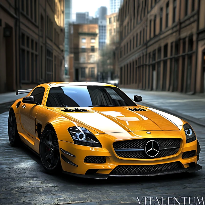 AI ART Luxury Yellow Sports Car in a Cityscape