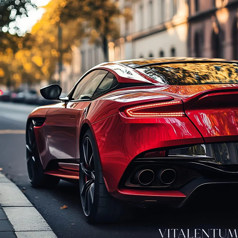 Luxury Red Car in an Urban Setting AI Image