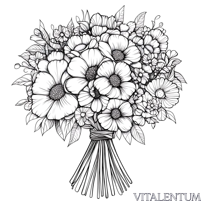 AI ART Detailed Botanical Art: Flower Bouquet Drawing