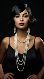 Glamorous Africanamerican Woman with Pearl Necklace | Retro Style