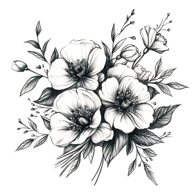 Intricate Floral Drawing in Monochrome