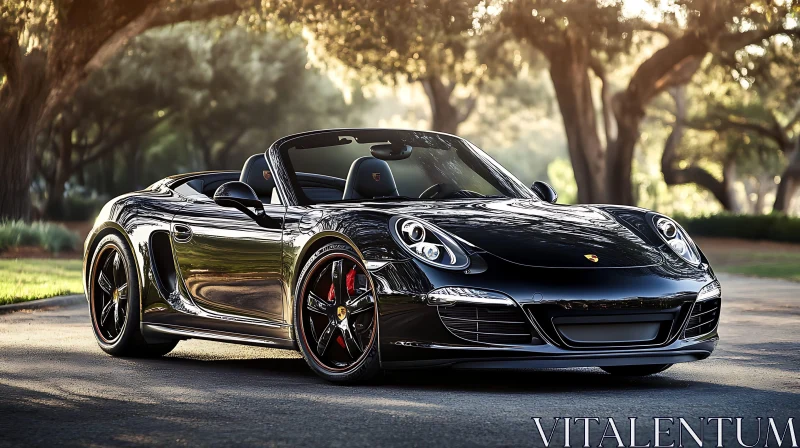 Convertible Black Sports Car in Nature AI Image