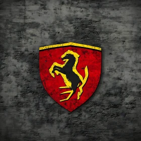 Black Prancing Horse Emblem on Red Shield