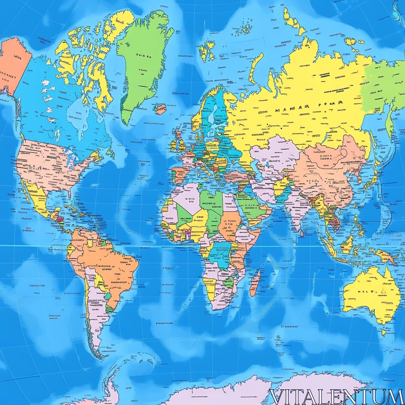 Colorful World Map Displaying Political Boundaries Colorful World Map Displaying Political Boundaries