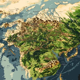Detailed Cartographic Landscape with Mountains and Forests
