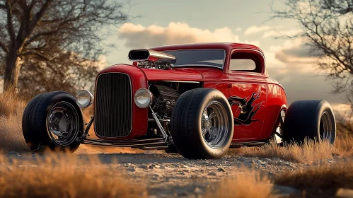 Striking Red Hot Rod in Nature