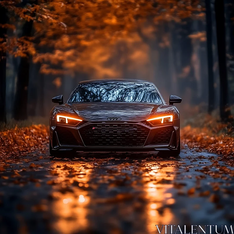 Luxury Car Amidst Orange Leaves in Forest Luxury Car Amidst Orange Leaves in Forest