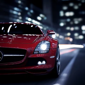 Elegant Red Car in City Night