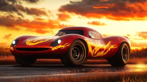 Vintage Race Car in Golden Sunset