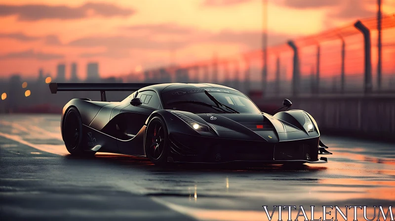 Luxury Black Car at Sunset on a Race Track Luxury Black Car at Sunset on a Race Track