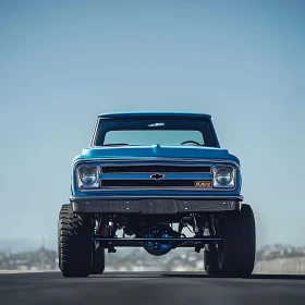 Vintage Blue Truck with Lifted Suspension