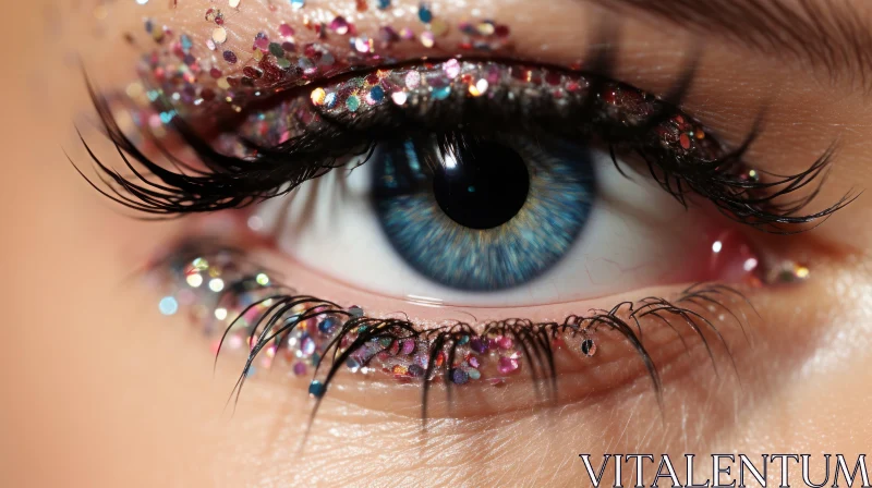 Captivating Glitter Eye Makeup in Pink and Blue AI Image