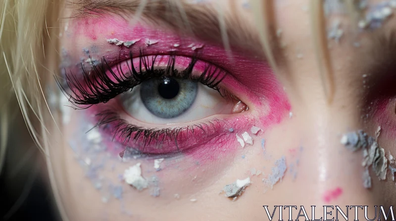 Close Up of a Girl with Pink Glittery Eye Makeup AI Image