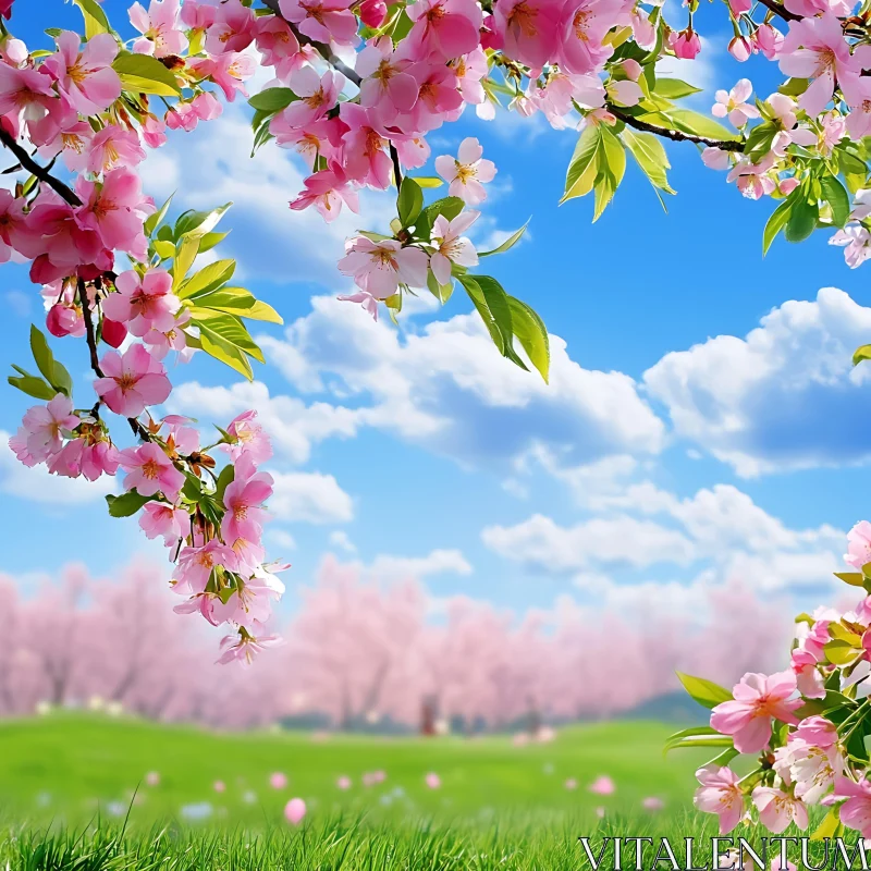 Scenic Cherry Blossoms on a Sunny Day AI Image