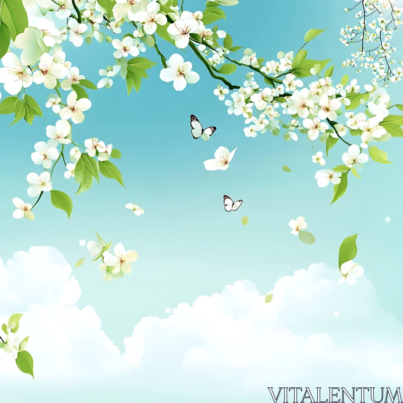 Spring Blossoms with Butterflies