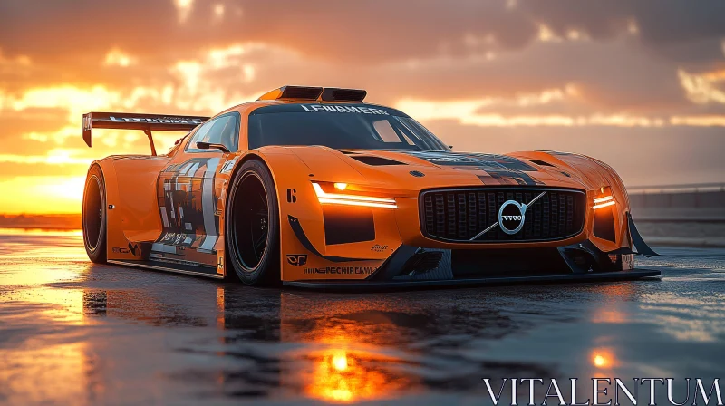 Sleek Race Car in Sunset Glow AI Image