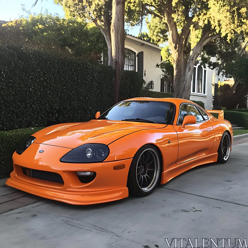 Stylish Orange Car in Natural Setting AI Image