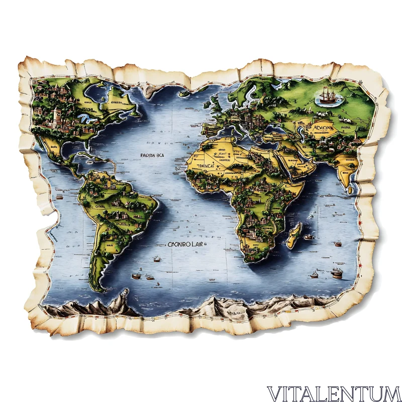 Vintage Ornate World Map AI Image