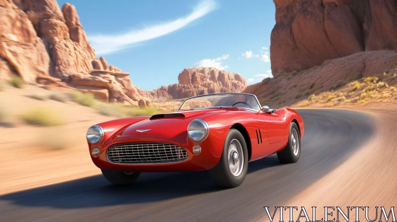 AI ART Vintage Red Convertible on Scenic Desert Drive