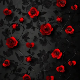 Elegant Red Roses with Black Leafy Background